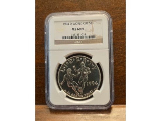 1994D WORLD CUP SILVER DOLLAR NGC MS69 PL