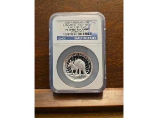 2011P AUSTRALIAN SILVER KANGAROO NGC PF70 ULTRA CAMEO