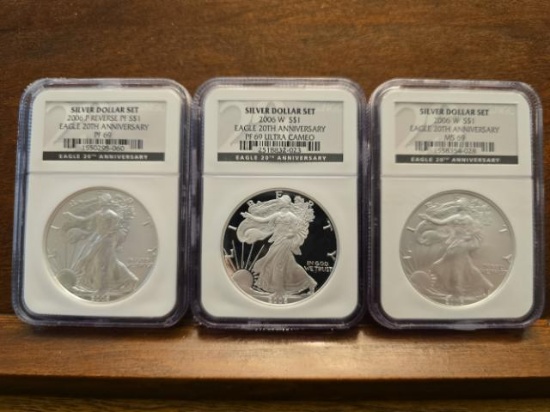 2006 SILVER EAGLE 3-PIECE ANNIVERSARY SET NGC 69