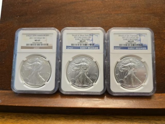 3-2011 SILVER EAGLES NGC MS69