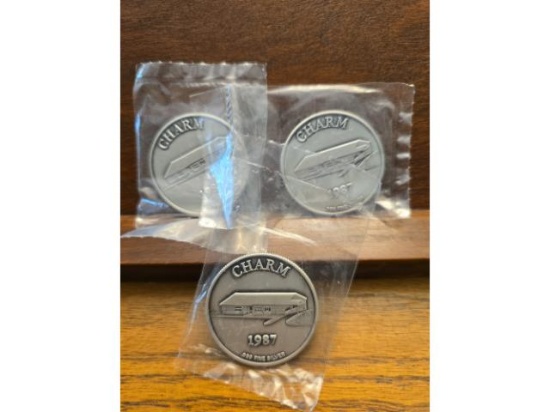 LOT OF 3-1987 CHARM COMMERCIAL AND SAVINGS BANK 1-OZ. .999 SILVER ROUNDS