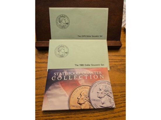 1979,80 DOLLAR SOUVENIR SETS AND 2001 GOLD EDITION STATE QUARTERS SET