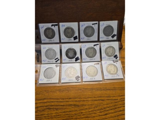 LOT OF 12 BARBER HALVES