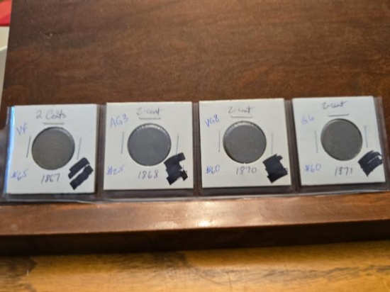 1867,68,70,71 2-CENT PIECES