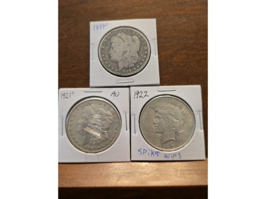 1889O,1921S,22 U.S. SILVER DOLLARS