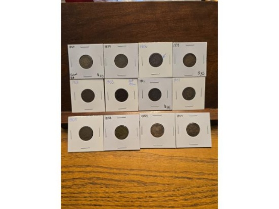 3 FLYING EAGLE AND 9 INDIAN HEAD CENTS