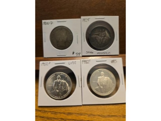 1900 BARBER HALF, 1925 STONE MT. & 2-1982 WASH. SILVER HALVES