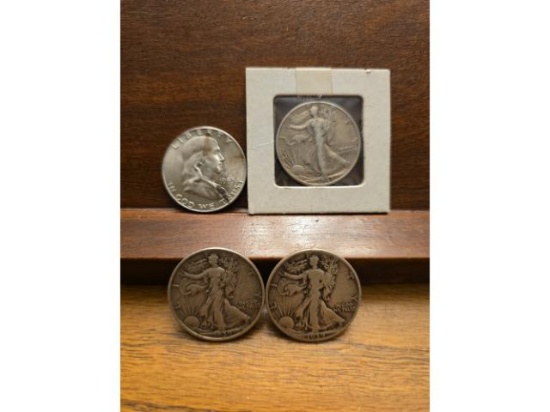 1953D FRANKLIN HALF, 3 WALKING LIBERTY HALVES