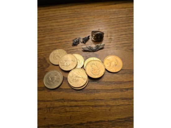 STERLING SILVER JEWELRY AND 10 U.S. DOLLAR COINS