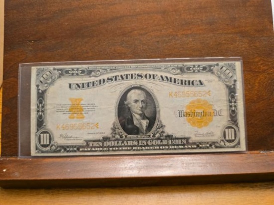 1922 $10. GOLD CERTIFICATE SERIAL # K46955652 VF