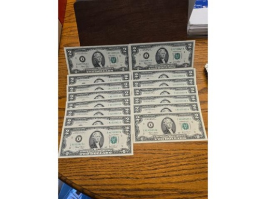 LOT OF 15-2003 CONSECUTIVE SERIAL # $2. FRN MINNEAPOLIS, MN. UNC