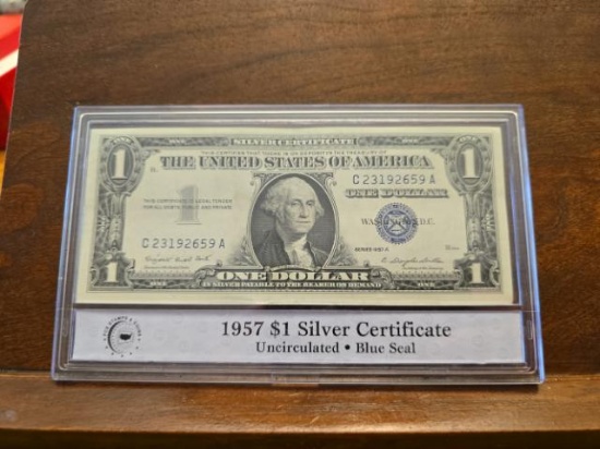 1957 $1. SILVER CERTIFICATE PCS UNC SERIAL # C23192659A