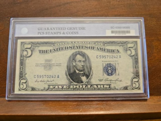 1953 $5. SILVER CERTIFICATE PCS UNC SERIAL # C59570242A