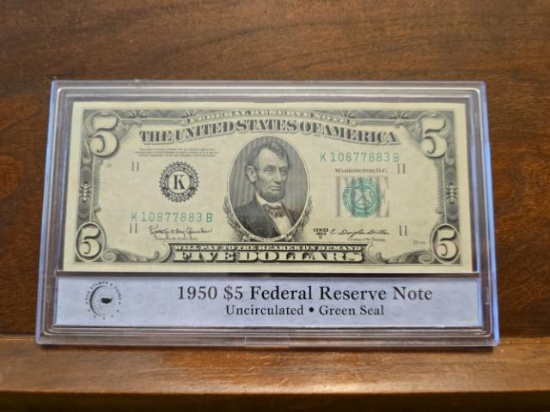 1950D $5. FRN DALLAS, TX. PCS UNC. SERIAL # K10877883B