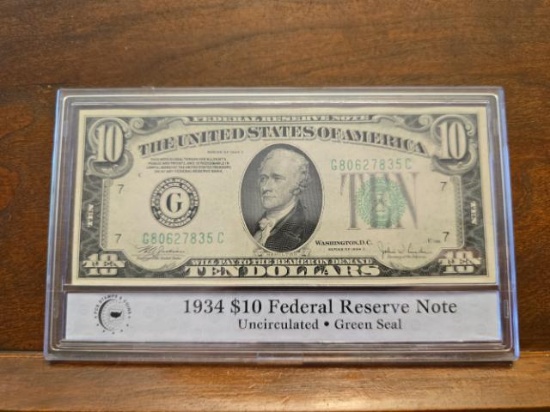 1934C $10. FRN CHICAGO, IL. PCS UNC SERIAL # G80627835C