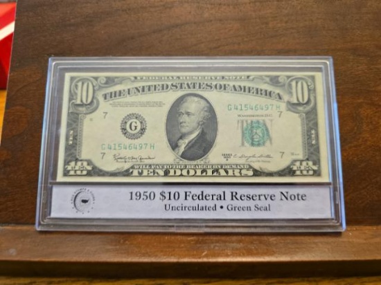 1950D $10. FRN CHICAGO, IL. PCS UNC SERIAL # G41546497H