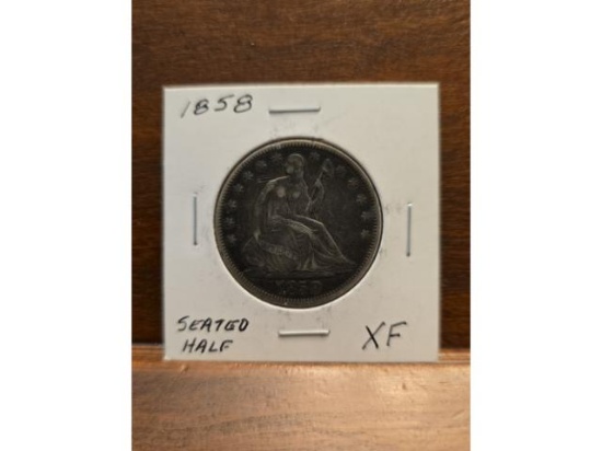 1858 SEATED HALF XF