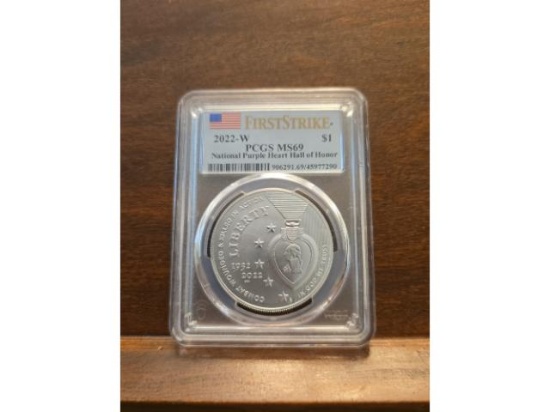 2022W NATIONAL PURPLE HEART HALL OF HONOR U.S. SILVER DOLLAR PCGS MS69