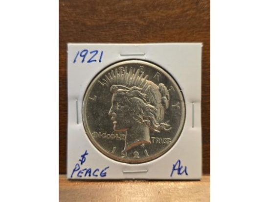 1921 PEACE DOLLAR 1ST. YEAR AU+