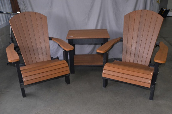 2 Poly Chairs and End Table