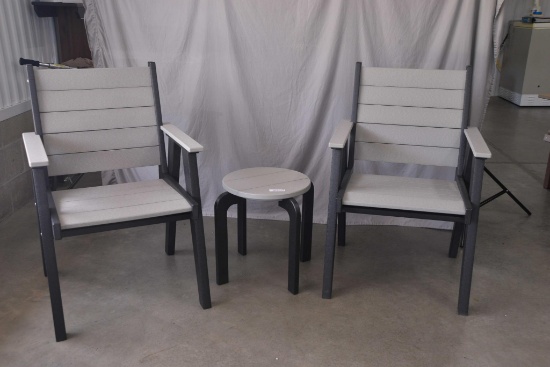 2 Poly Chairs and End Table