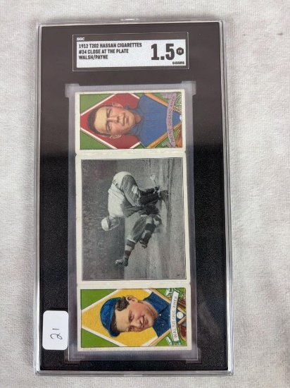 1912 T202 Hassan Triple Folder Walsh/Payne- Close at the Plate SGC 1.5