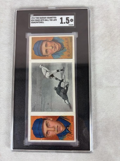 1912 T202 Hassan Triple Folder Egan/Mitchell- Chase Gets Ball Too Late SGC 1.5