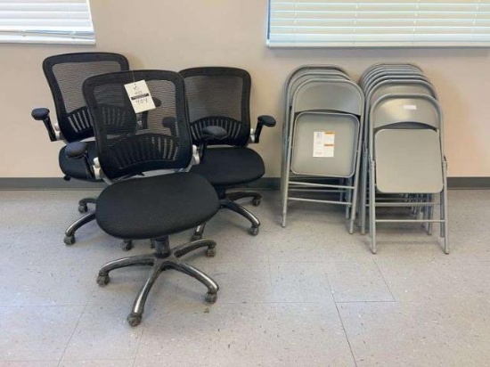 (3) office chairs & (12) folding chairs