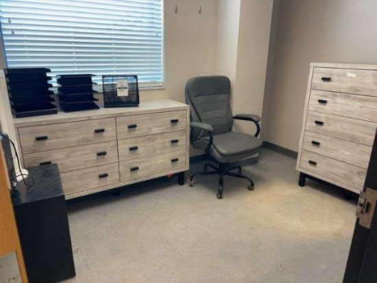 Contents of office #1- cabinets, chairs organizers, heaters
