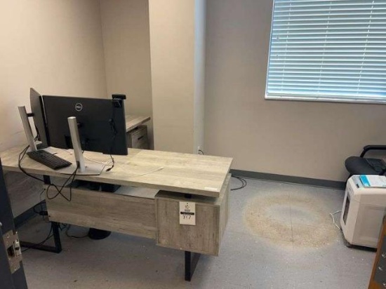 Contents of office #5- desk, chairs, end table, monitors, paper shredder