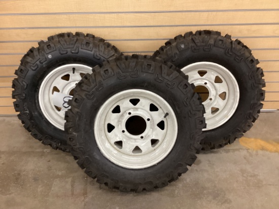 (3) KENDA K585 26X9.00-14 ON 4 LUG ARCTIC CAT WHEELS