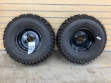 (2) CARLISLE STRYKER TIRES MOUNTED ON BLOCK STEEL WHEELS