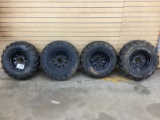 (4) 25X10X12 KENDA TIRES ON BLACK STEEL D-WINDOW WHEELS