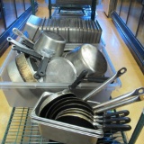 contents of shelf- pots, pans, & stainless pans