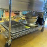 contents of shelf- serving trays, collandars, stainless & plastic containers, muffin pans, cooling r