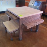 merchandising table w/ pull-out shelves & low tables under