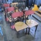 chairs, wood seat, steel frame, fabric covered back
