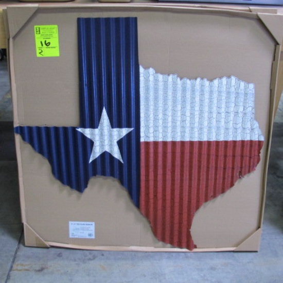 TX flag map on corrugated metal