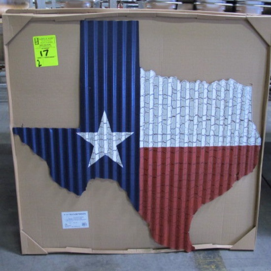 TX flag map on corrugated metal