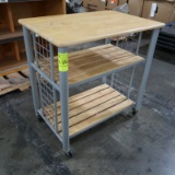 rolling table, steel frame w/ wooden top