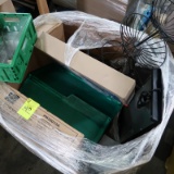 crate of misc NEW countertop warming shelf, decorative wire merchandisers,