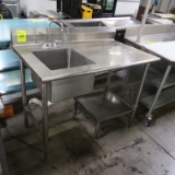 stainless table w/ built-in sink, backsplash, & undershelf