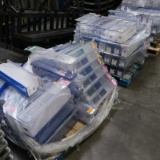 pallets of plastic bins