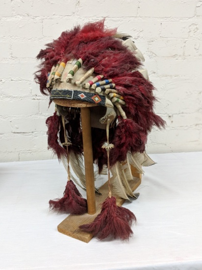 Antique Native American Head Dress on stand