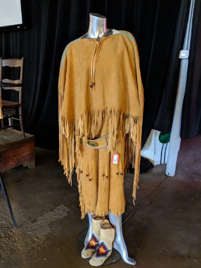 Buckskin Indian reenactment Dress with matching Moccasins