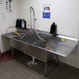 3 compartment sink w/ L & R drainboards & pre-wash spray