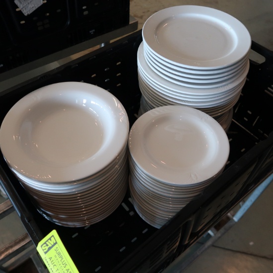 container of china plates, soup bowls, saucers