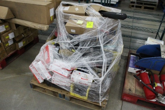 Pallet Of Auto Service Equipment. Gloves, Tire Balancing Weights, Printer Paper, Duct Tape,  More