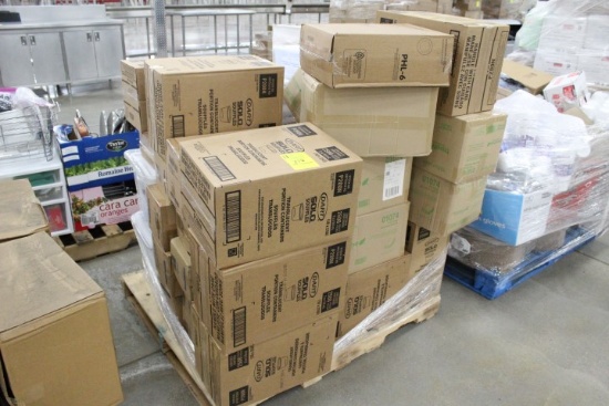 Pallet Of Food Service Items. Portion Containers, Napkins, Foam Cups, More