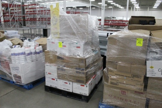 Pallet Of Misc Items. Disposable Gloves, Wipers, More